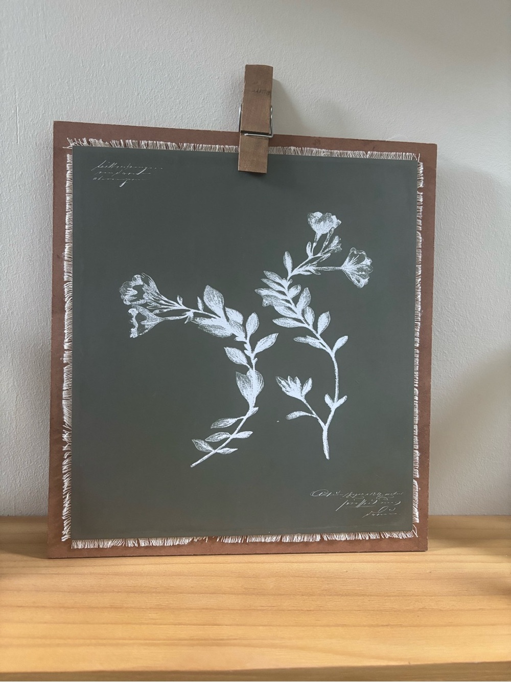 Framed Botanical Wall Art - White Floral on Olive Green